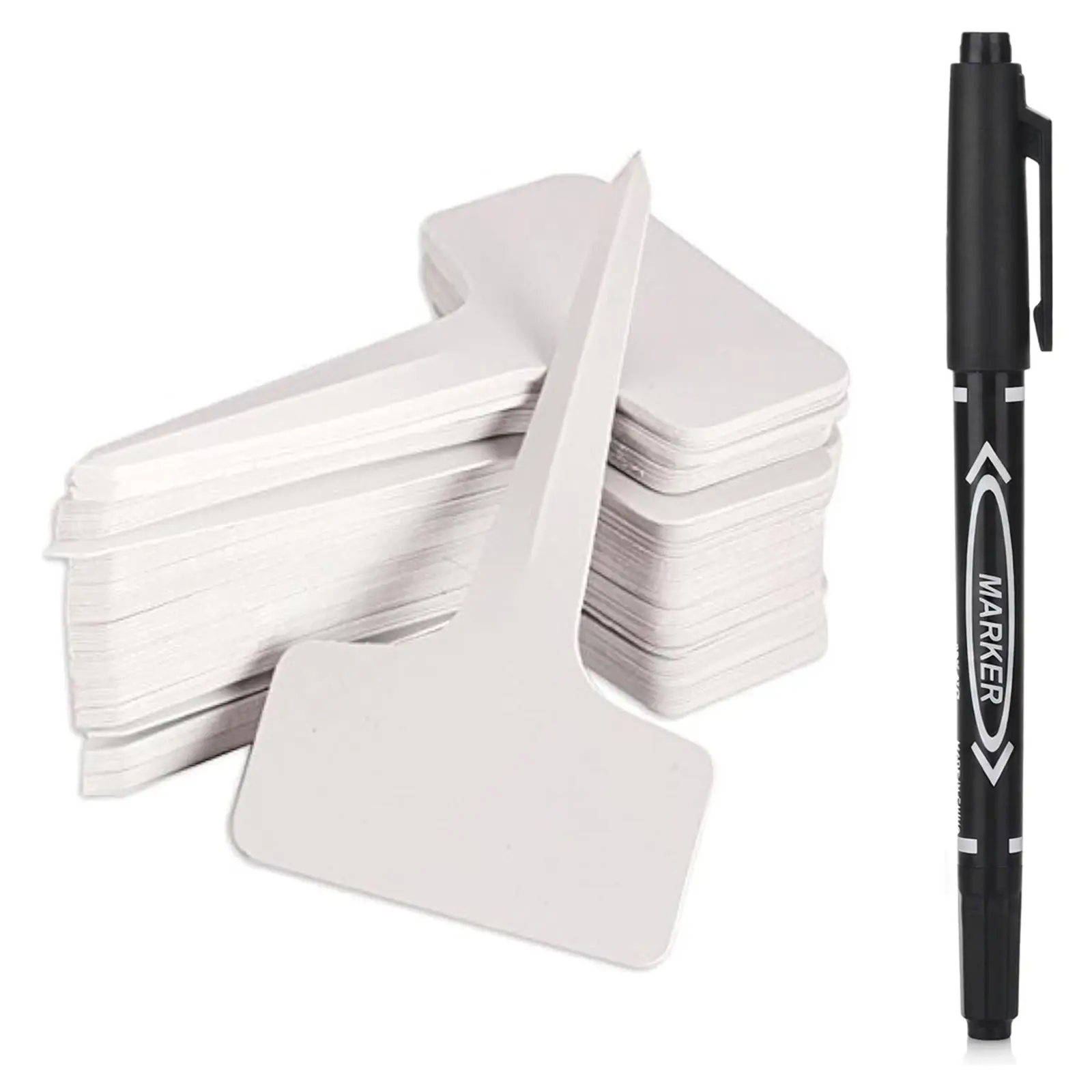 100Pcs T-Type Plant Tags，Waterproof Thick Plastic Plant Makers，6 x10cm Nursery Garden Labels(White, with marker pen)