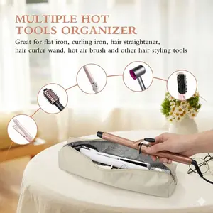 Heat Resistant Hair Tool Organizer Bag, Portable Curling Iron Straightener Storage Pouch with Aluminum Foil Lining