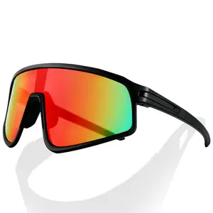 Red Mirrored Cycling Sunglasses for Men Women, Oversized PC Frame & Lens, 150mm Wide Shield Sports Glasses, UV Protection