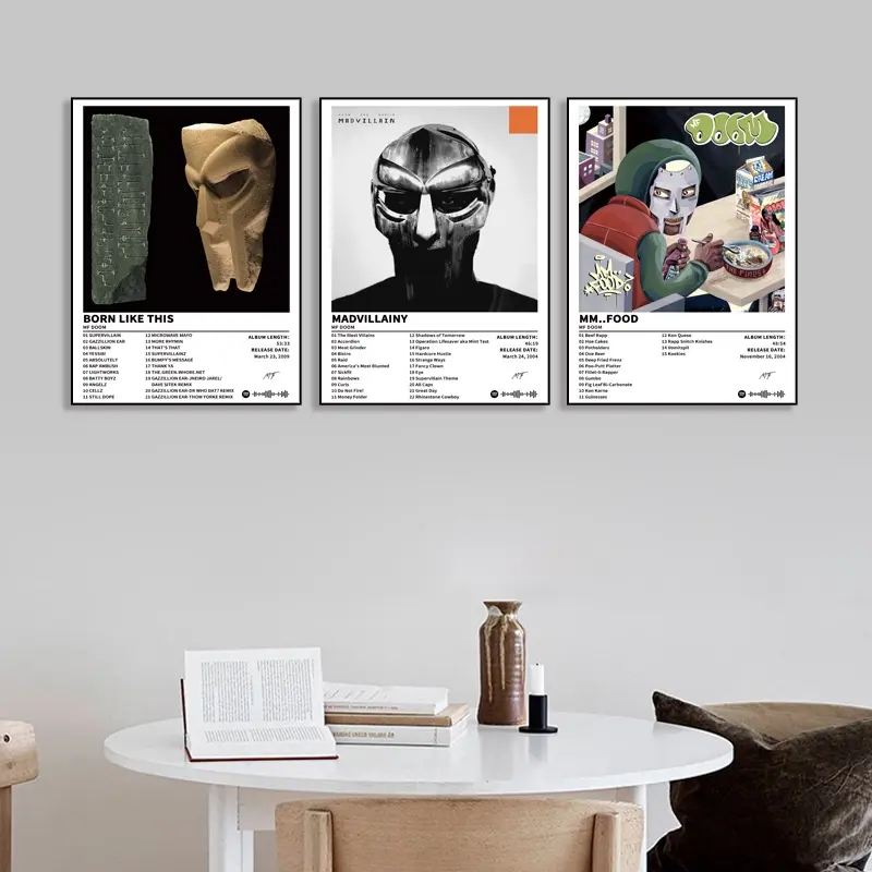 3-Piece MF Doom-BORN LIKE THIS-Madvillainy-MM..FOOD Music Album Canvas Poster, Sublimated Prints, Canvas Art And Prints For Walls - Retro Cartoon, Hip Hop R&B, Modern Home Decor - Halloween/Christmas Gift, Frameless
