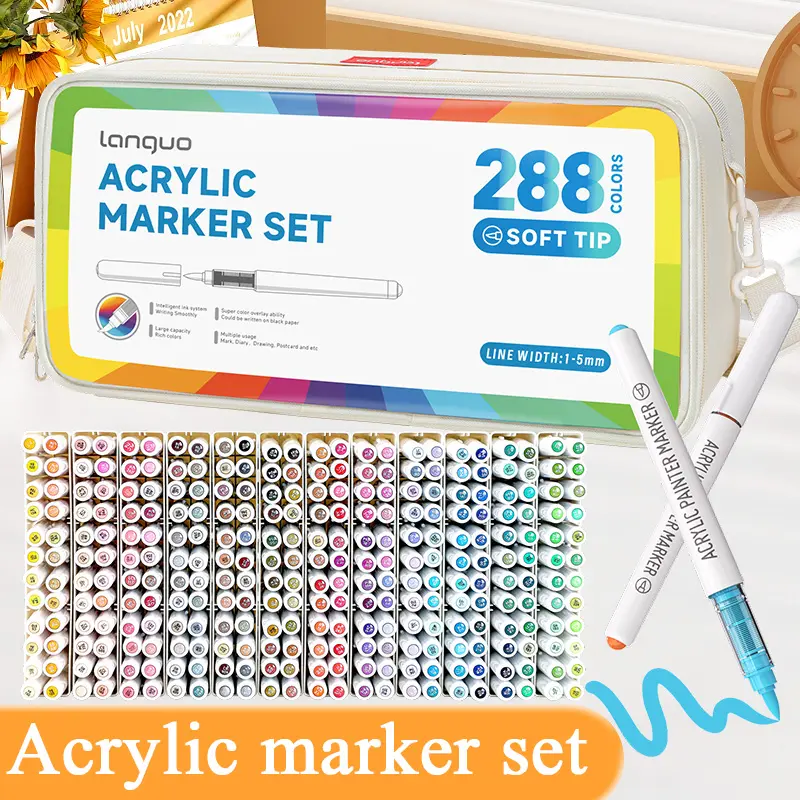 288 Color Languo Blue Fruit Acrylic Markers, Marker Pen Set, Soft Tip, Christmas Art Creation, Smart Ink Control, Multi-Material Drawing, Portable Storage, School Supplies