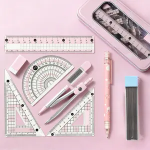 Ruler and Compass Set Portable with 4 Random Pencils, Includes Pencil Leads, Measuring Ruler, Drawing Tools, Ideal for Teaching and Student Gifts