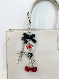 Y2K Cherry Pendant Phone Lanyard, Colorful Decorative Cherry Charm with Bow, Suitable for Phone Lanyards and Earphone Accessories