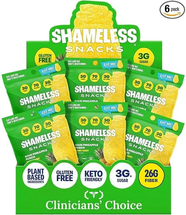 Shameless Snacks Sour Pineapple Punch Gummy Candy | Tropical Pineapple Fruit Snacks, Keto Low Sugar Gummies, Vegan Gluten Free Candy Treats