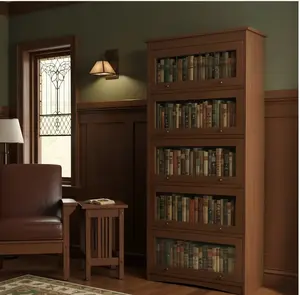 (Walnut Only) Mission Craftsman Style Oak Barrister Bookcase - 5 Stack