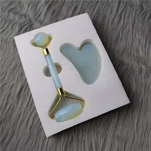 Natural Agate Jade Gua Sha & Facial Roller Set - Dual-Head Cooling Face Massager for Puffiness Relief, Skin Firming & Serum Absorption