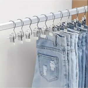 10pcs Stainless Steel Multi-Purpose Hooks, Portable Clothes Hanger for Laundry Pants Hats Skirts, 360° Rotating Storage Organizer