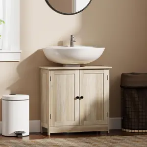 Bathroom Vanity Cabinet Under Sink with 2 Doors Adjustable Shelf Weathered Gray Oak U-Shaped Design 23.5" L x 11.75" W x 23.5" H Space Saving Storage