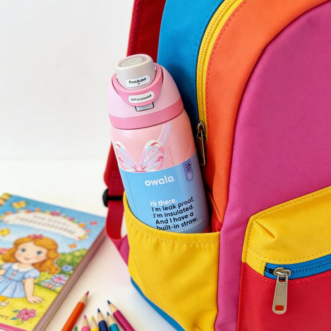 Owala FreeSip 32oz Pink White Bow Insulated Bottle - Sweet Girly Style, Portable & Leak-Proof for Student Campus Use