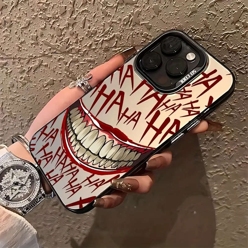 Graffiti Clown IMD Silver Plastic+TPU iPhone Case - Stylish, High-Quality, Minimalist Protective Cover for iPhone 11/11Pro/12/12Pro/12Promax/13/13Pro/13Promax/14/14Plus/14Pro/14Promax/15/15Plus/15Promax/16/16Plus/16Pro/16Promax Mobile Accessory, Iphone 15