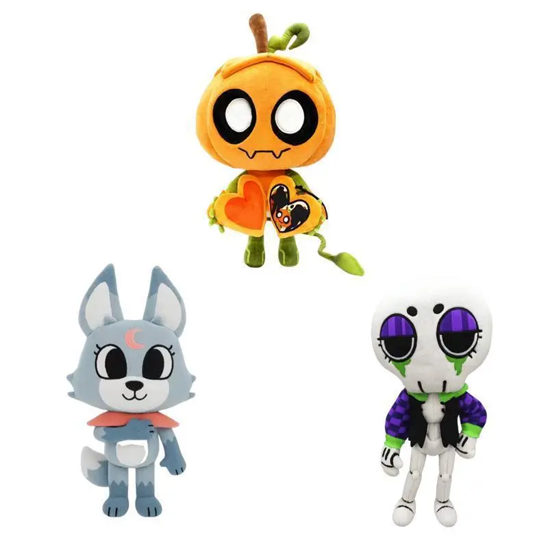 Unisex Spooky Month Stuffed Toys - Pumpkin Man, Skid Moon Wolf Plush Dolls, Cartoon Anime Game Peripherals, Kids' Birthday Christmas Gift