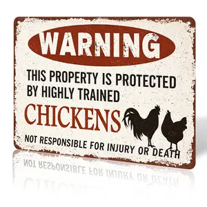 Warning Property Protected by Chickens Aluminum Sign 8x12 Inch Funny Chicken Coop Metal Decor for Farm Home Garden Durable Weather Resistant Signage Farmhouse Decoration, Yard Sign, Aluminium