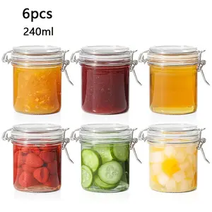 8oz Small Sealed Glass Jars, Set of 6 with Lids, Round Mini Storage Containers, Transparent Seal Rings, Metal Clasp, Kitchen Food Storage, Airtight Food Storage, Glass Mason Jar