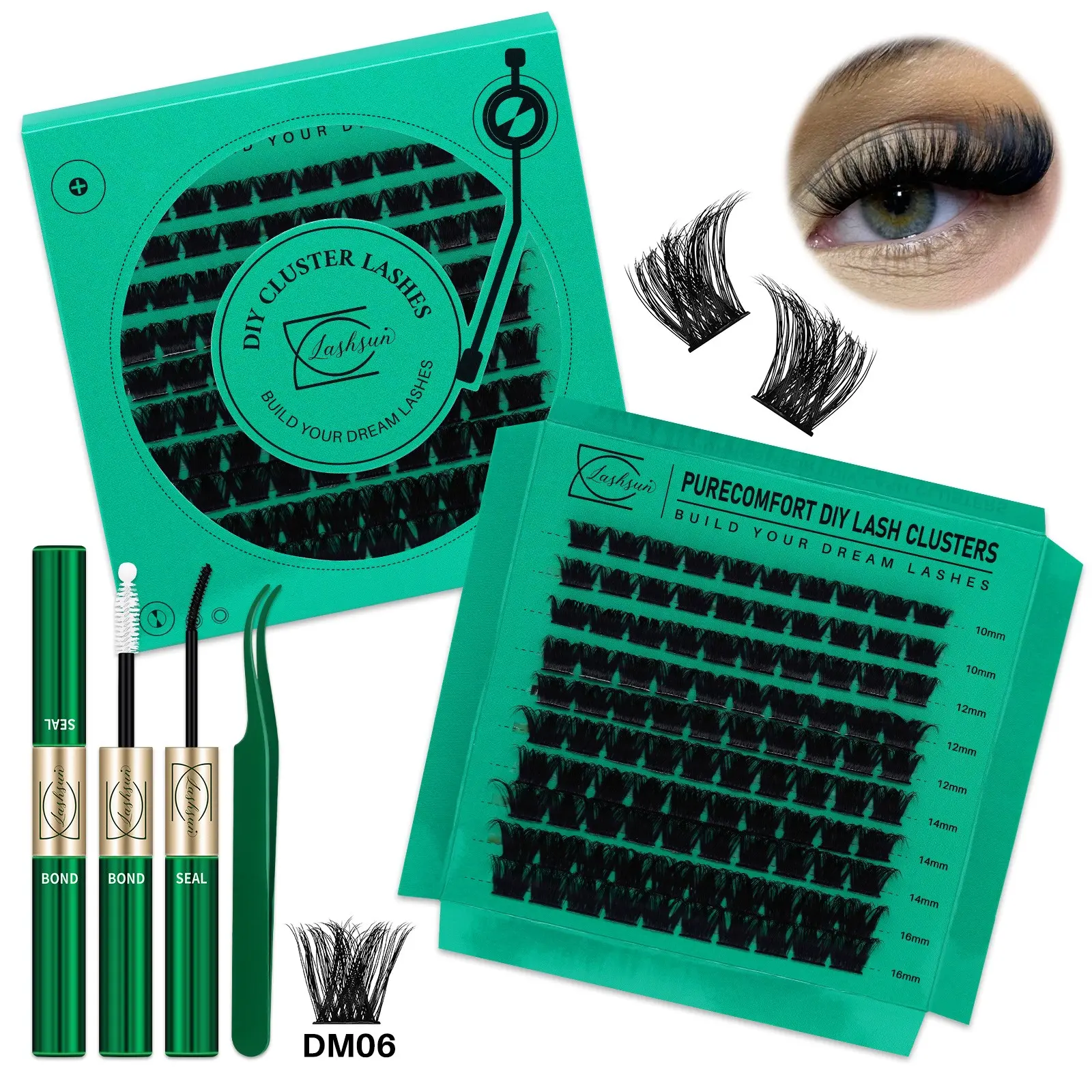 Lashsun 1490 PCS Cluster Eyelash Set Eyelash Extensions D Curl 11 Styles Bottom/Spike/Wispy, Diy Volume Eyelashes, Kit with Bond&Seal Lash Remover Tweezers Headband&Wristband, for Beginners&Proficient, DIY at Home Easily, Easy Apply for Makeup Daily