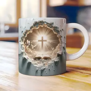 Christian Cross Mug, Floral Bible Verse Ceramic Mug, Easter Religious Gift, Inspirational Faith 11oz 15oz Cups