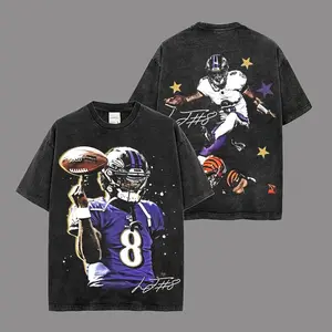 Lamar Jackson T-shirt Premium 100% Cotton Acid Wash, Smiley Face Assassin Fans, Action Jackson Fans, Ravens Flock Fans, Football American Fans, Sunday Football Shirt, Game Day Outfit