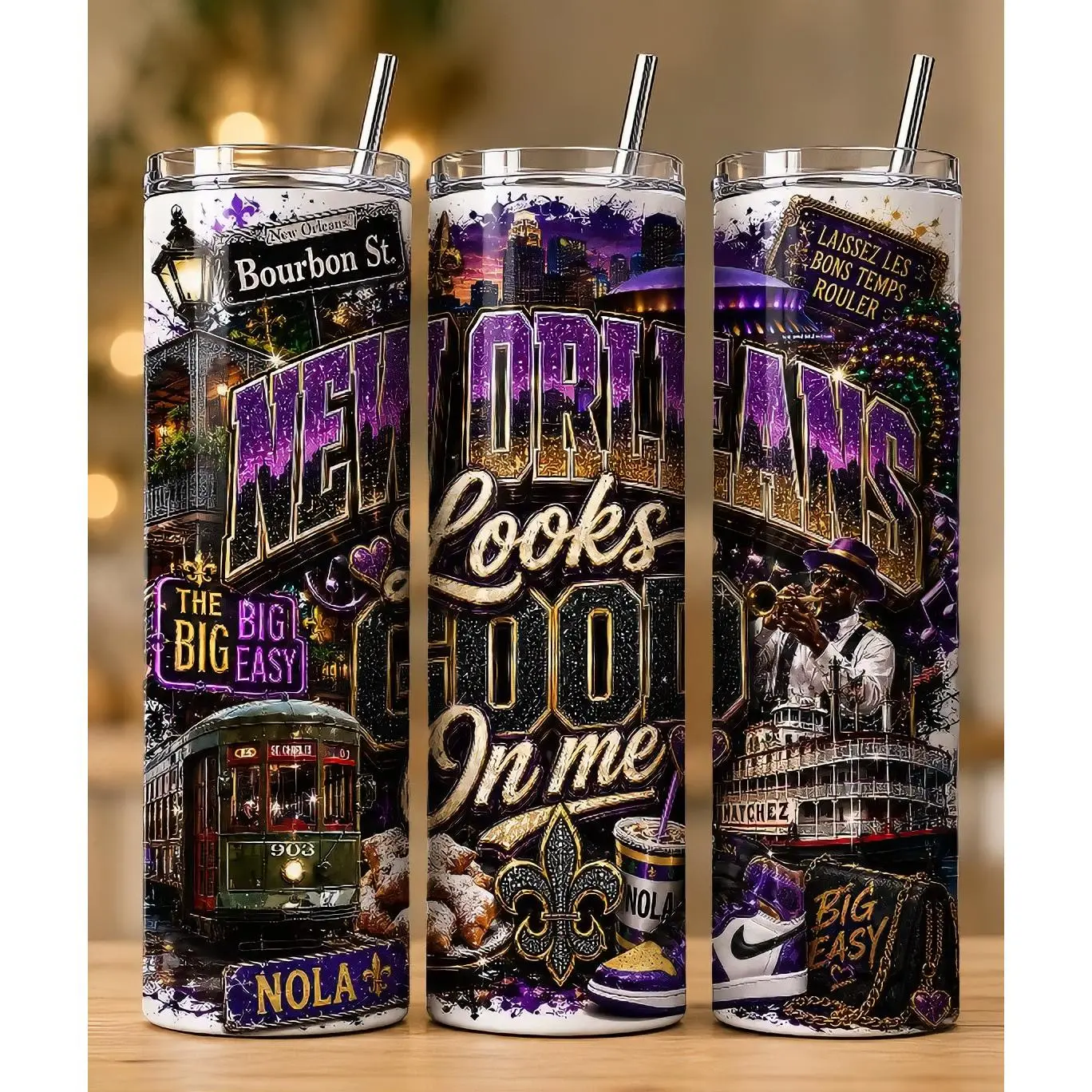 New Orleans Looks Good 20oz Tumbler - Bourbon St. Design, The Big Easy, NOLA, 20oz, Reusable, Ideal for Drinks
