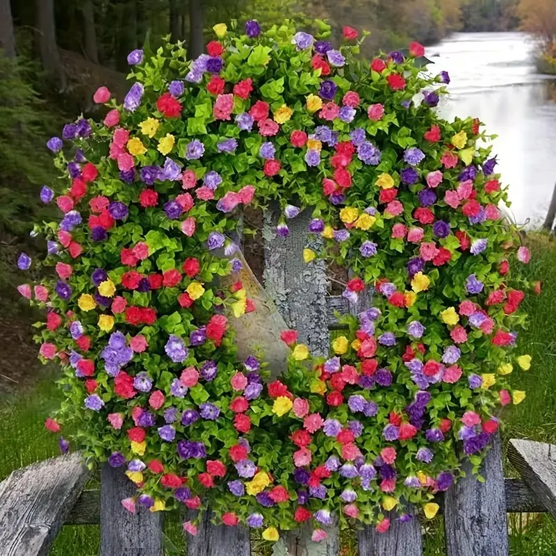 1 Piece 19 Inch Antioxidant Realistic Faux Floral Wreath, Decorative Flower Wreath, Colorful Country Style Spring Hanging Decor, Artificial Flower Garlands for Wedding, Vibrant Faux Flowers, Artificial Flower Decorations