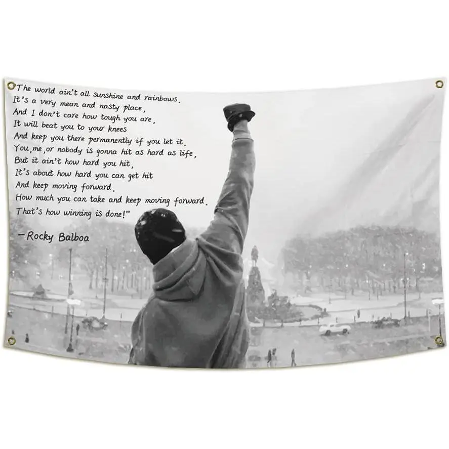 Rocky Balboa Sunshine and Rainbows Quote Print Flag Banner, 3x5Ft Home Decor, Hand-Wash Only Indoor Decor for College Dorm Room Man Cave Wall, Flags for Room Home Supplies Tapestry