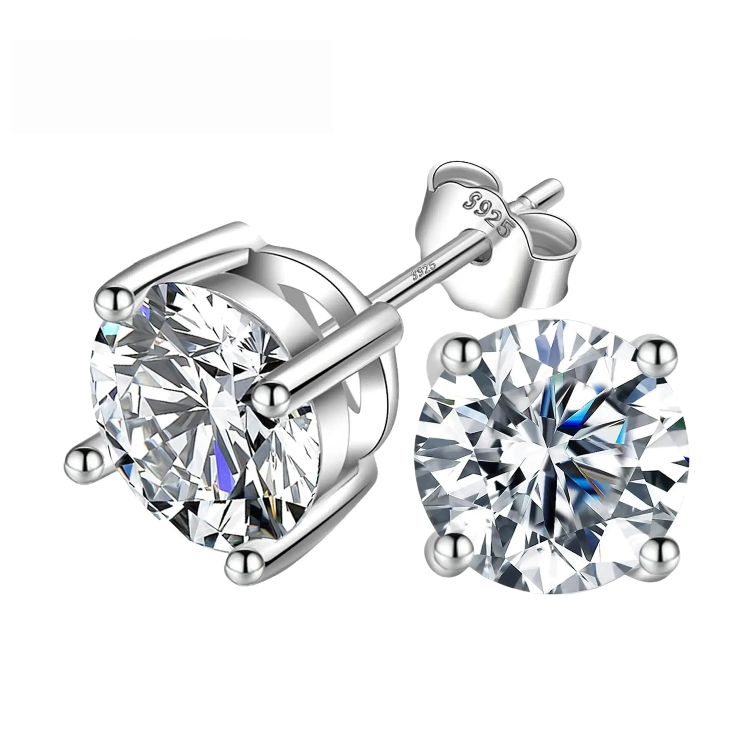 【2026 TREND ALERT】18k Gold-Plated 4-Prong Round Lab-Created Moissanite Pretty Studs, S925 Sterling Silver/Copper Base, High Quality Unisex Adults' Artificial Gemstone Earrings, Travel/Birthday Gift for Best Friends