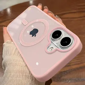 New Senior 16 Pink Magsafe MagneticPhone Case for iPhone17 16 15 14 13 12 11 Pro Max 16 Plus Matte Frame Clear Antiskid Hard Cover.MKL Protection Protective Protector Cellphone