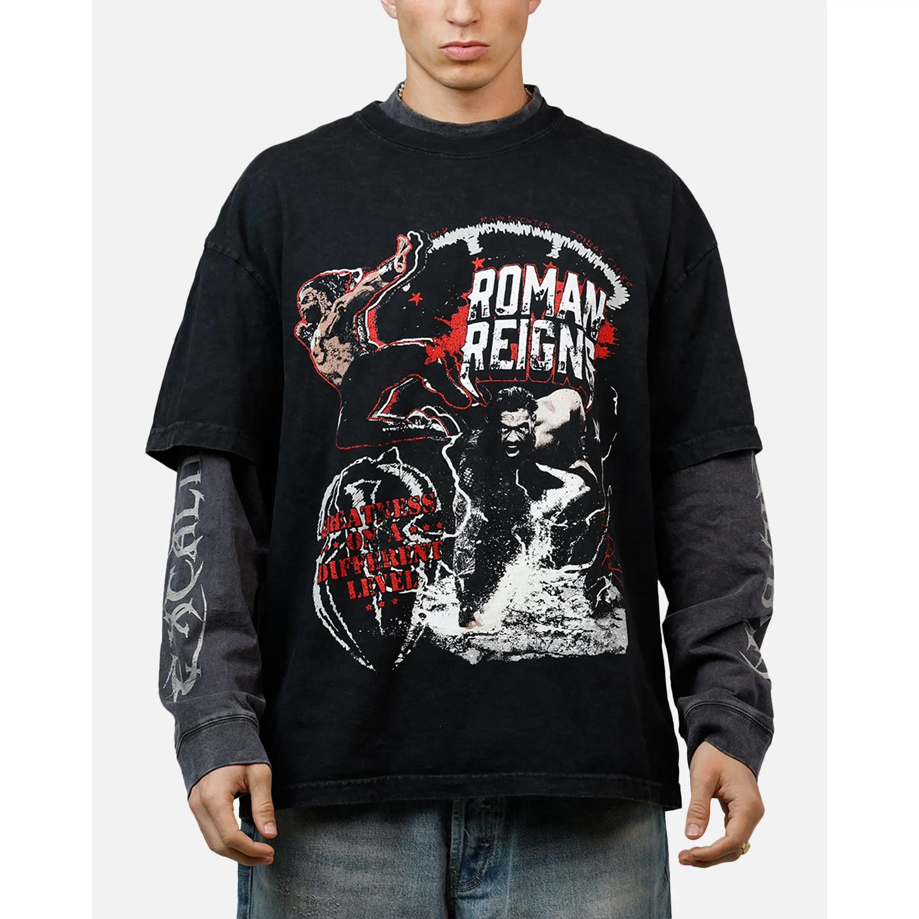 Culture Kings X WWE Roman Reigns Wrestlemania XLI Vintage T-Shirt Black Acidwash