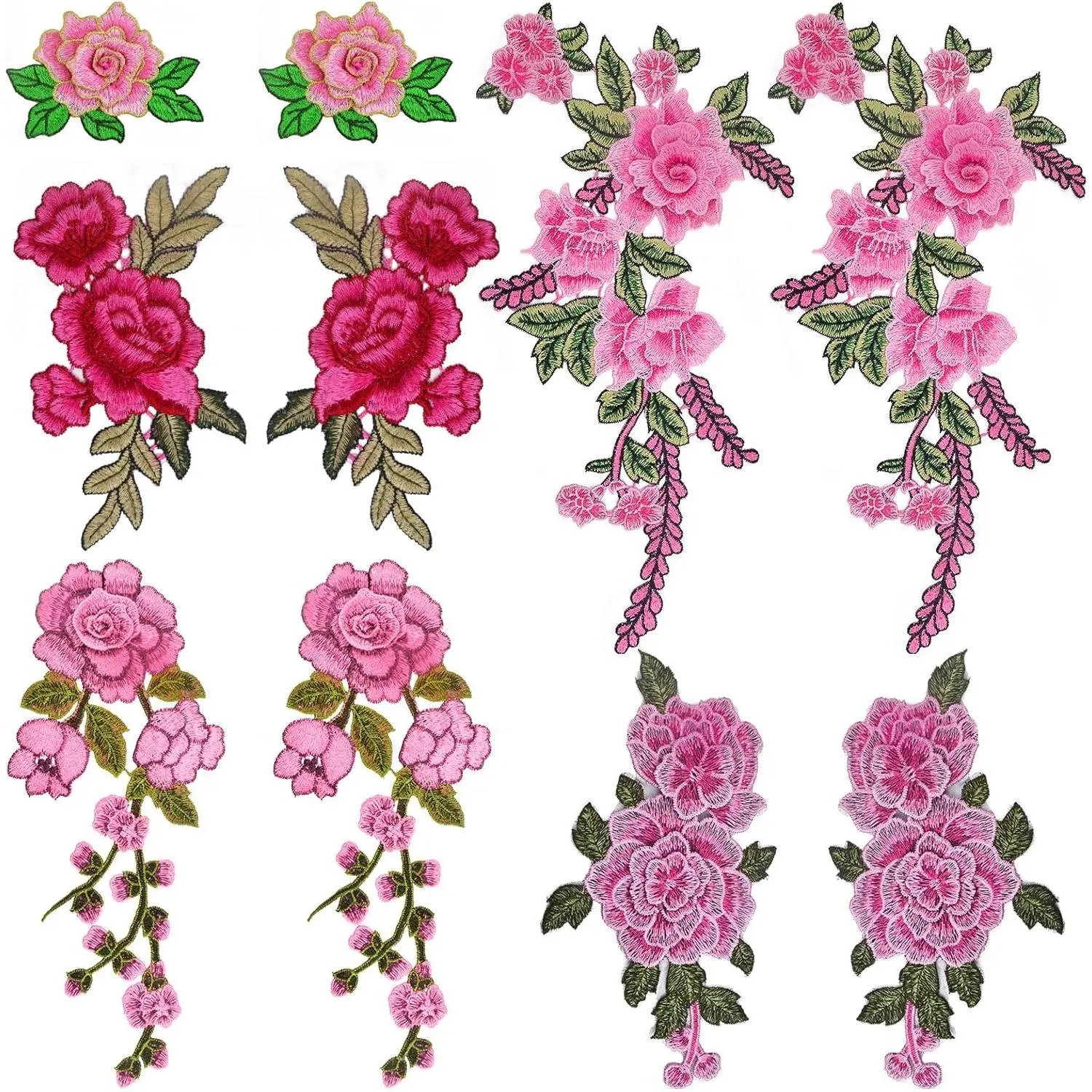 10pcs(5 Pairs) Sew On Embroidered Flower Patches Pink Petal Flower Embroidery Appliques Embellishments for DIY Jeans Jackets Towel Clothes Sewing Art Crafts, 5 Styles