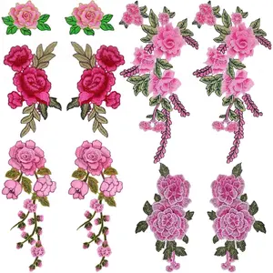 10pcs(5 Pairs) Sew On Embroidered Flower Patches Pink Petal Flower Embroidery Appliques Embellishments for DIY Jeans Jackets Towel Clothes Sewing Art Crafts, 5 Styles