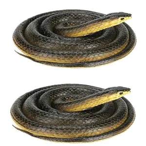Realistic Rubber Snake 2Pcs, Scary Fake Snake Large Black Mamba Snake Toy for Garden Props, Pranks, Halloween Decoration, Keep Birds Away (52 Inch)