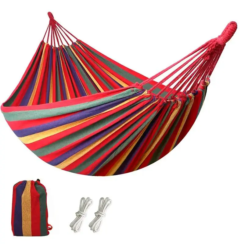 Outdoor Garden Camping Stripe Pattern Foldable Hammock with Strap & Storage Bag, Portable Durable Hammock for Outdoor & Indoor Patio Backyard Beach, Folding Portable Hammocks