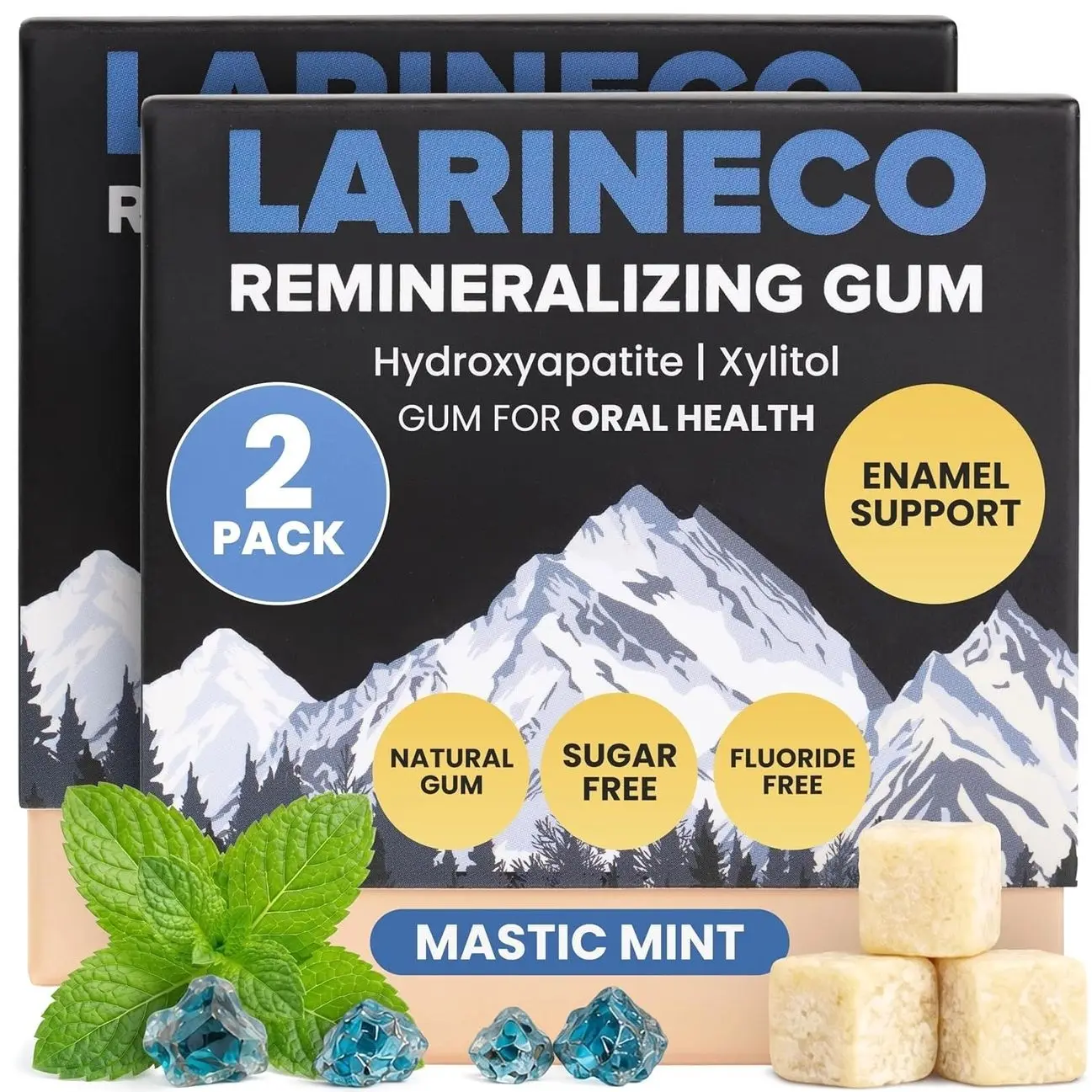 Larineco Remineralizing Gum with Nano Hydroxyapatite & Xylitol – Sugar-Free Xylitol Gum – Plastic-Free, Dye-Free, Aspartame-Free – Natural Base – 36 Pieces, Mastic Mint