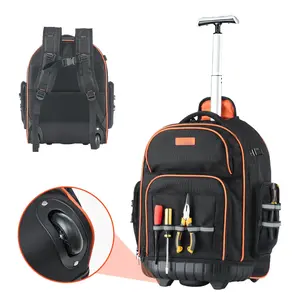 Rolling Tool Backpack With 45 Pockets, Heavy Duty Roller Tool Bag On Wheels, Durable Weatherproof Construction, High Capacity Mechanical Tool Storage For Construction Sites, Car Repair, Home Workshop, DIY Projects, Organizer