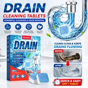 Extra strong drain cleaning tablets. Quickly unclog pipes, sinks, bathrooms, and kitchens. Powerful enzyme formula kills 99% of bacteria. Eliminate odors. 24-pack