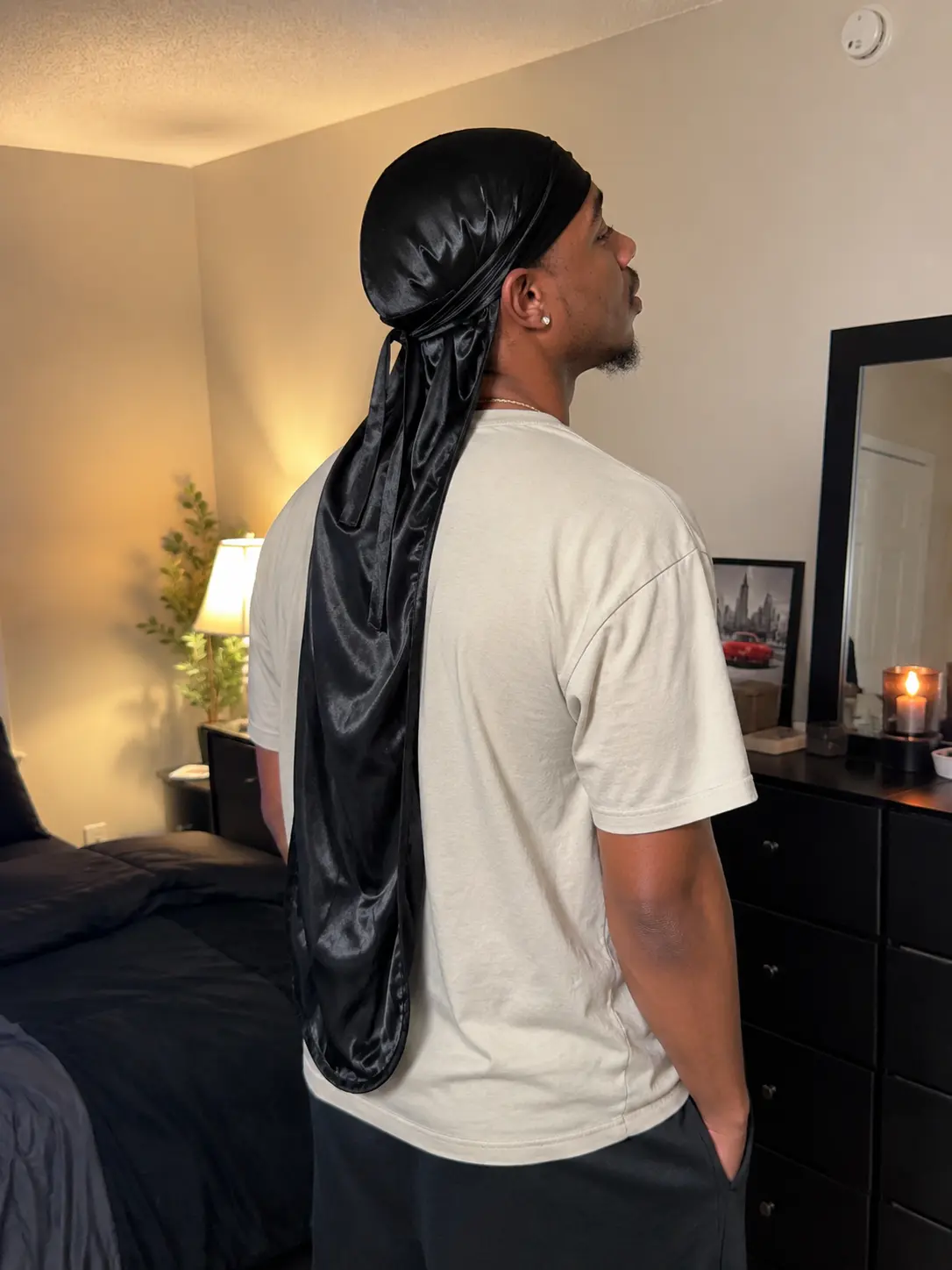 Unisex Satin Durag for Braids & Locs, Long Pocket Design for Long Hair, Reversible Sleep Hair Wrap, Retro Wool Fedora Hat for Waves & Protective Styles