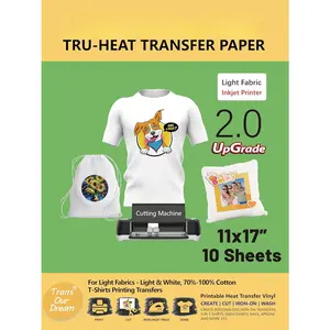 Iron  Heat Transfer Paper for Light T Shirts (10 Sheets, 11x17", Light 2.0) Printable HTV Heat Transfer Vinyl for Inkjet Printers Iron  Transfers for White  Fabrics
