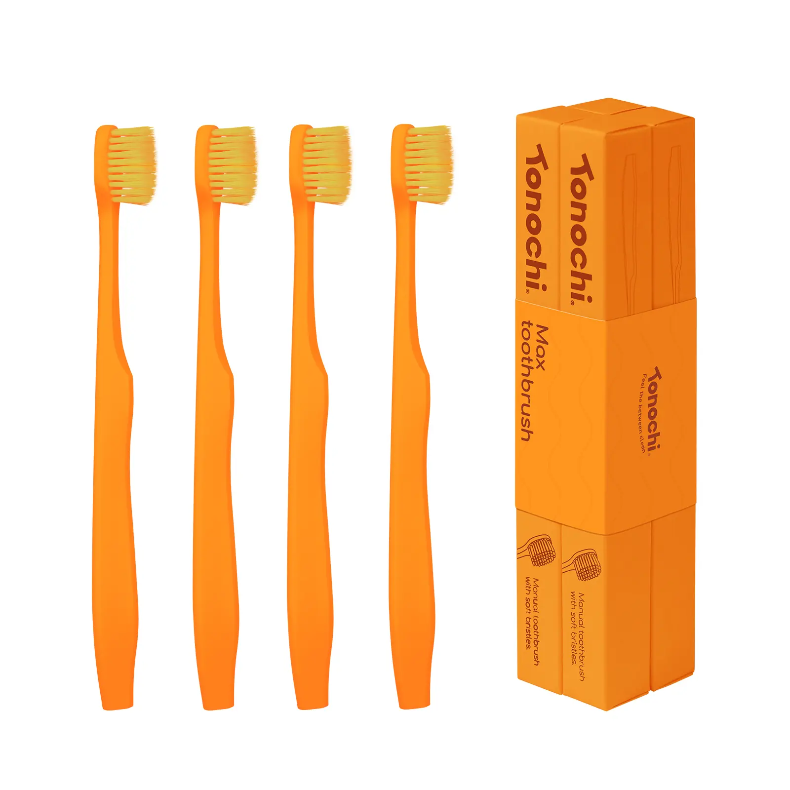 Max Toothbrush for Teens and Adults – Ultra-Soft Tapered Bristles, Gentle on Gums, Ergonomic Grip, 4-Pack (All Orange)