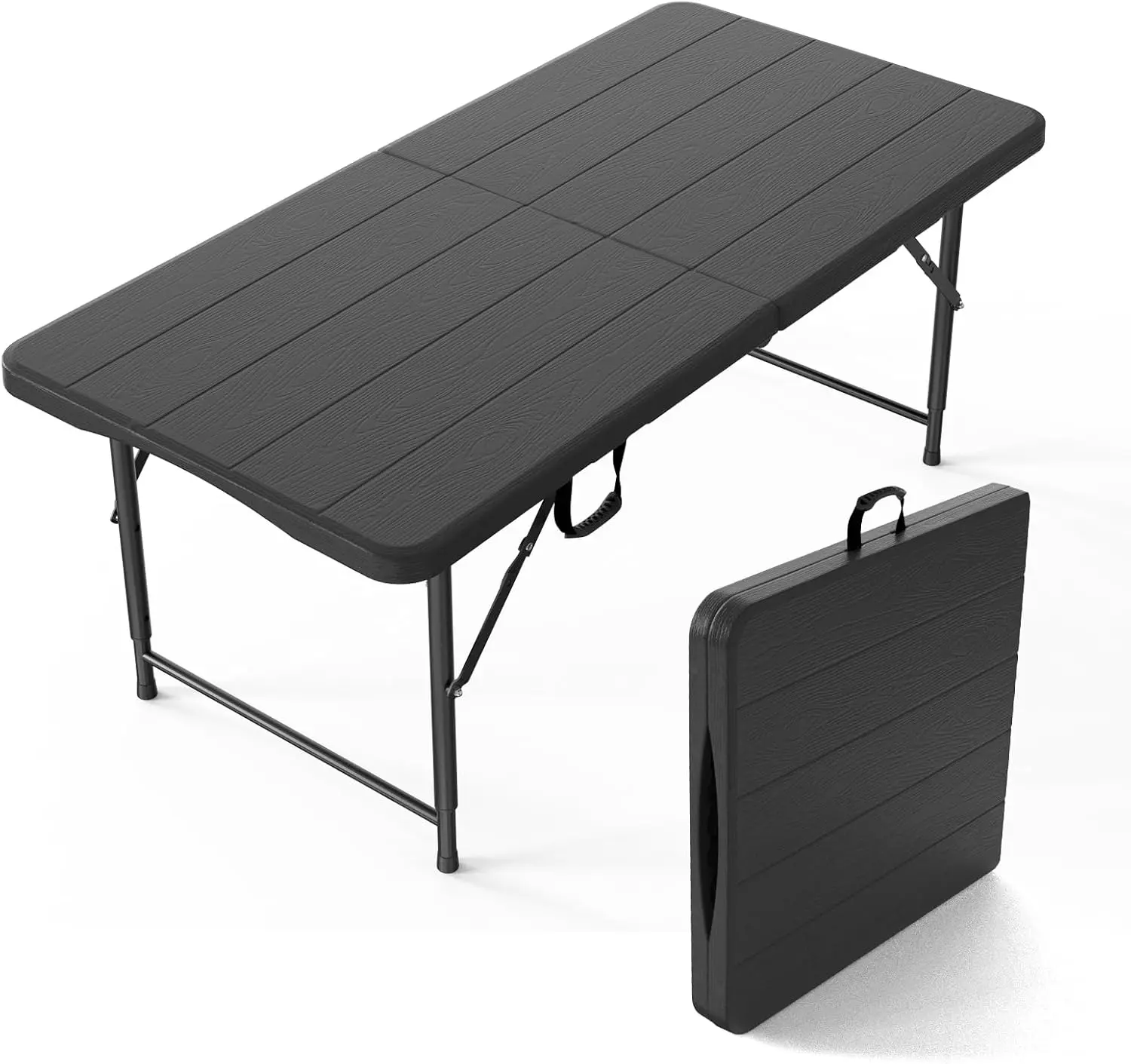 VINGLI 4 FT Plastic Folding Camping Table,3-Level Adjustable Height, Portable in/Outdoor Party Picnic Dining Desk,Off-White Garden Soccer Multipurpose Entertaining Activities, Black,White