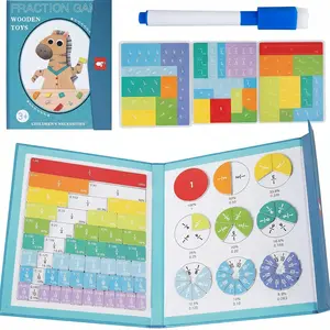 Magnetic Fraction Educational Puzzle, Magnetic Fraction Tiles & Fraction Circles Set, Portable Magnetic Fraction Demonstration Book with Foldable Bottom Board, Magnetic Fraction Manipulatives Learning Toys for Kids