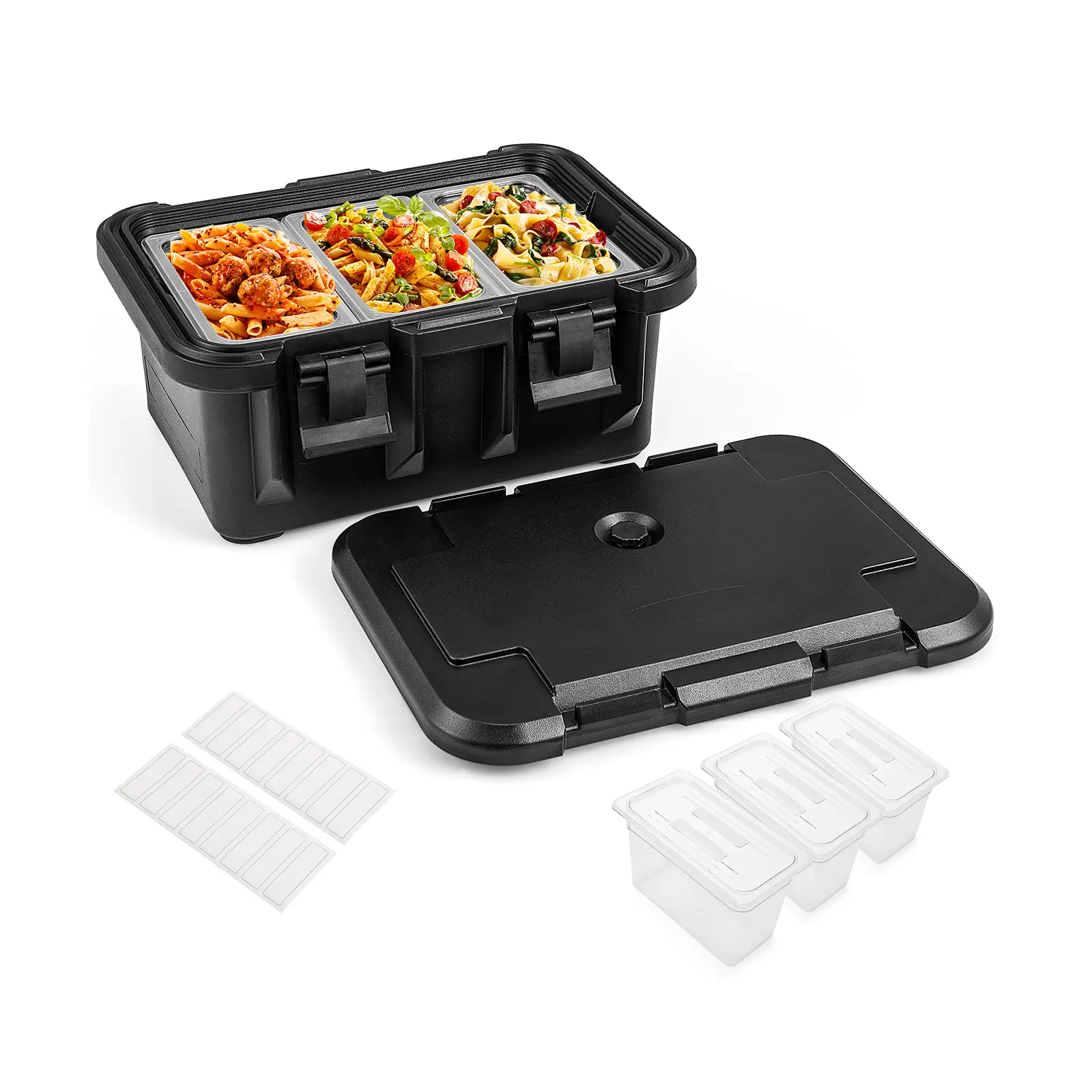 COSTWAY - 31 QT Insulated Food Pan Container with 3 Transparent One-Third Pans with Lids-Black