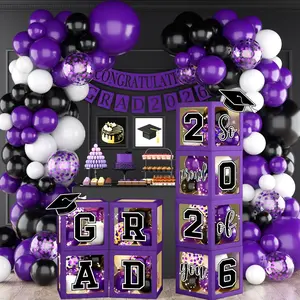 Class of 2026 Graduation Party Decorations Purple Black Balloon Arch Boxes Grad Celebration Kit