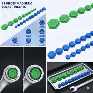 ZKTOOL 21pcs Multi-Size SAE/Metric Magnetic Socket Insertion Tool Kit - Automotive Tools, Snap-In Type Hexagon Profile, Bolt Retrieval, Magnetic Hold (5/16-7/8 in, 8mm-19mm, Different Colors) for Automotive & Motorcycle Repair