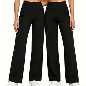 Women's High-Waist Stretchy Bootcut Pants - Machine Washable Business Casual Work Pull-On Slacks With Pockets, Machine Washable Pants waisted low leggins