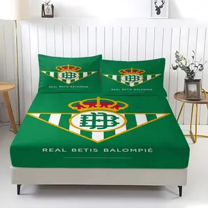 Spanish Football Club Real Betis Balompié Themed Fitted Sheet,Colorfast,Including 1 Bed Sheet and 2 Pillowcases,The Non Slip Dust Cover is Suitable for Football Fans Bedrooms and Guest Rooms,Suitable for Personal Use or as a Gift for Others