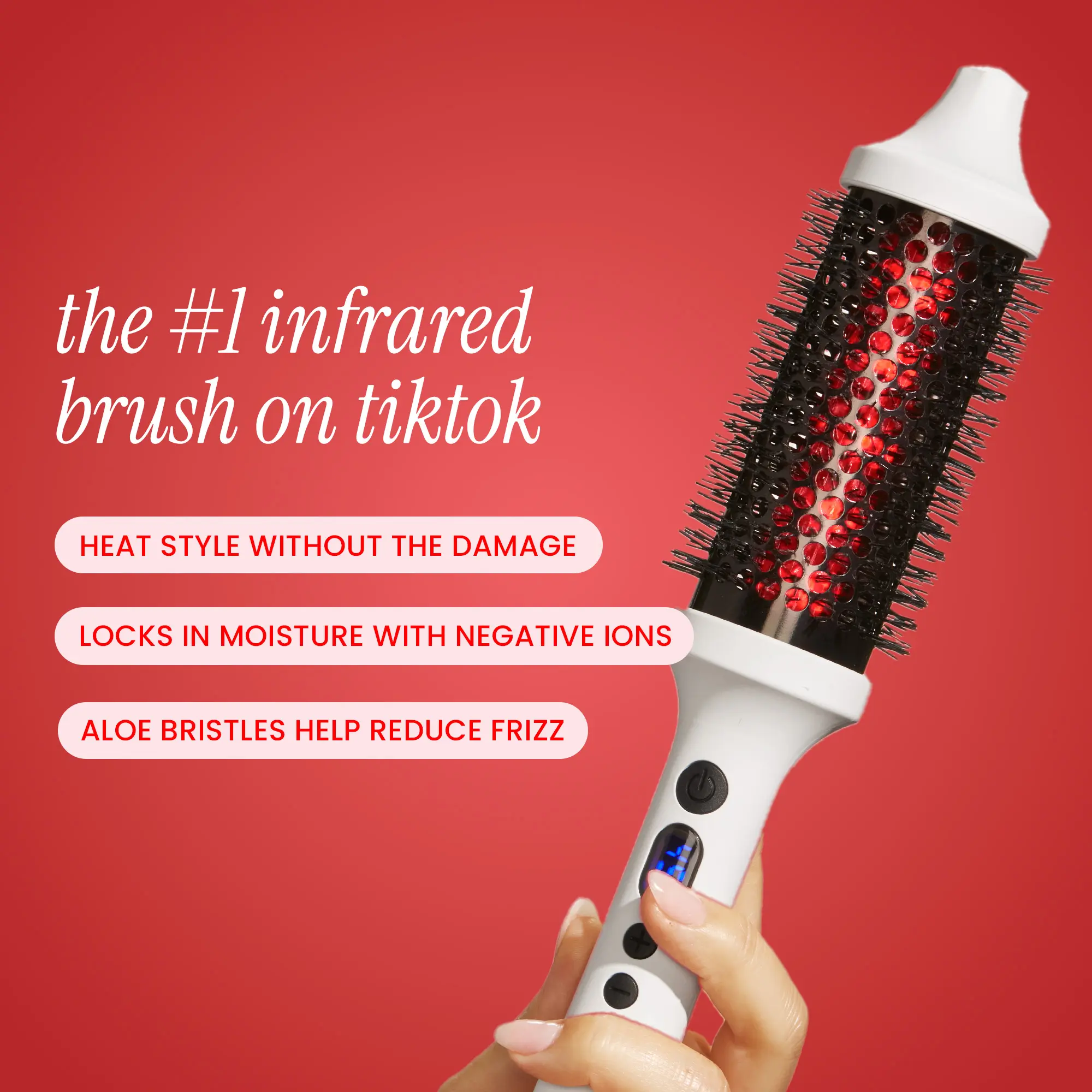 Infrared Thermal Bounce Brush - Heated Curling Iron Barrel Styler Hair Straightener Comb for Dry Hair with Negative Ions & Infrared Technology