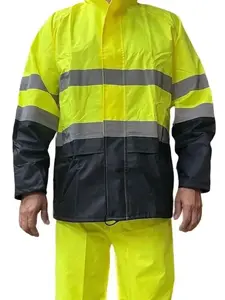 Yellow Safety Rain-suit, Rain Jacket With Hoodie and Rain Pants