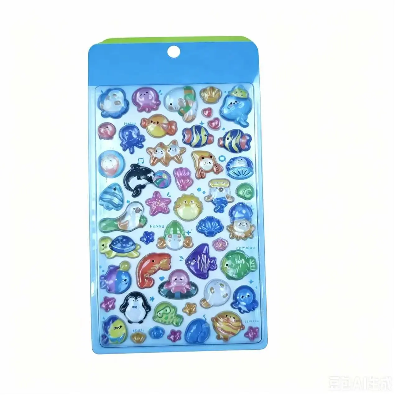 3D Sea World Puffy Jelly Stickers - Glossy Mini Decals with Plump Raised Texture, No Sticky Residue for Water Bottle, Journal, DIY Decoration Projects, Sheet