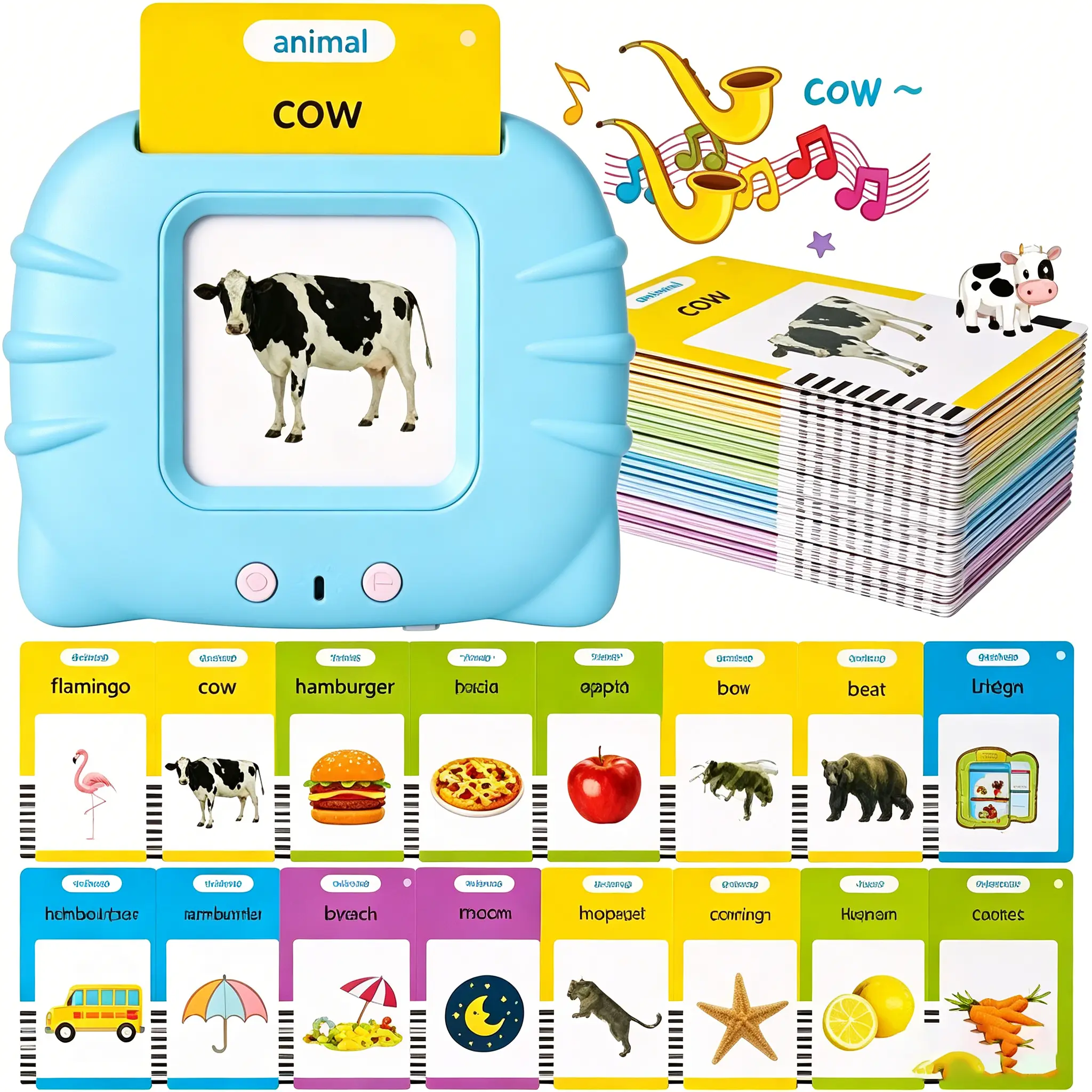 Montessori Preschool Talking Flash Cards for Toddlers 1-3, Upgraded 224 Sight Words Kids Learning Toys, Autism Sensory & Speech Therapy Educational Toy, Blue Birthday Gift for Boys and Girls