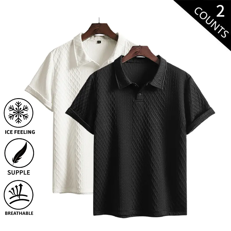 Summervibes 2-Pack Men’s “Ice Feel” Polo Shirts – Breathable Textured Knit Casual Short-Sleeve Tops for Summer