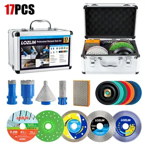 LOZLIN 17PCS Diamond Tool Kit for Tiler, Professional Drill Bits, Saw Blades, Polishing Pads, Chamfer Drill & Milling Bits for Cutting & Grinding Porcelain, Glass, Marble, Quartz & Stone
