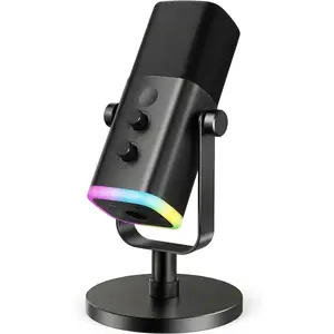 USB/XLR Dynamic Microphone for Podcast Recording, PC Computer Gaming Streaming Mic with RGB Light, Mute Button, Headphones Jack, Desktop Stand, Vocal Mic for Singing YouTube-AmpliGame AM8
